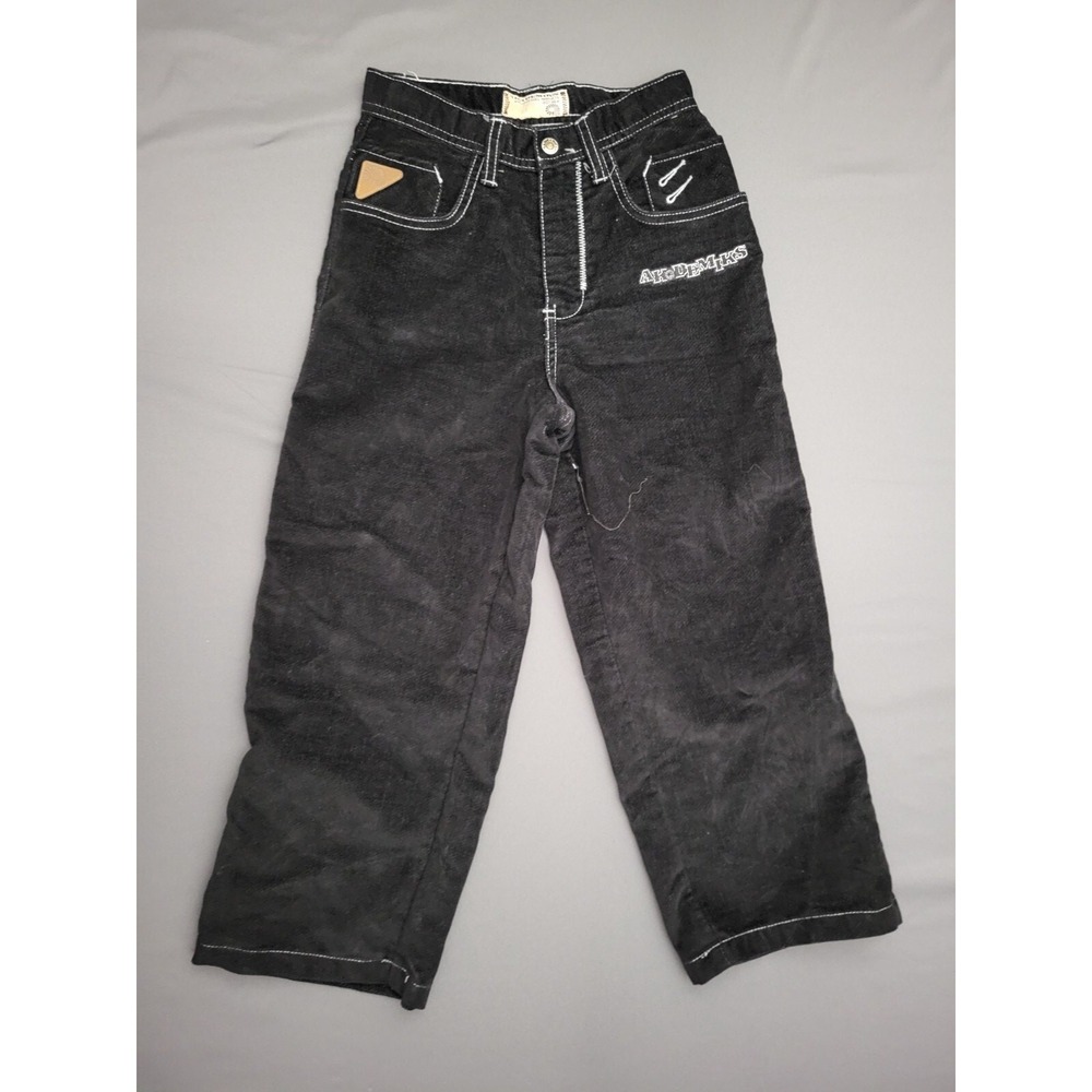 Akademiks Kids Black Corduroy Baggy Streetwear Jeans Contrast Stitch Size 10/12